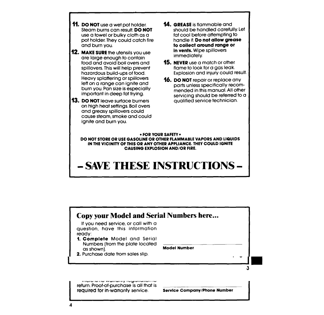 Whirlpool SF36OOEP manual SAW These Instructions, Copy your Model and Serial Numbers here 