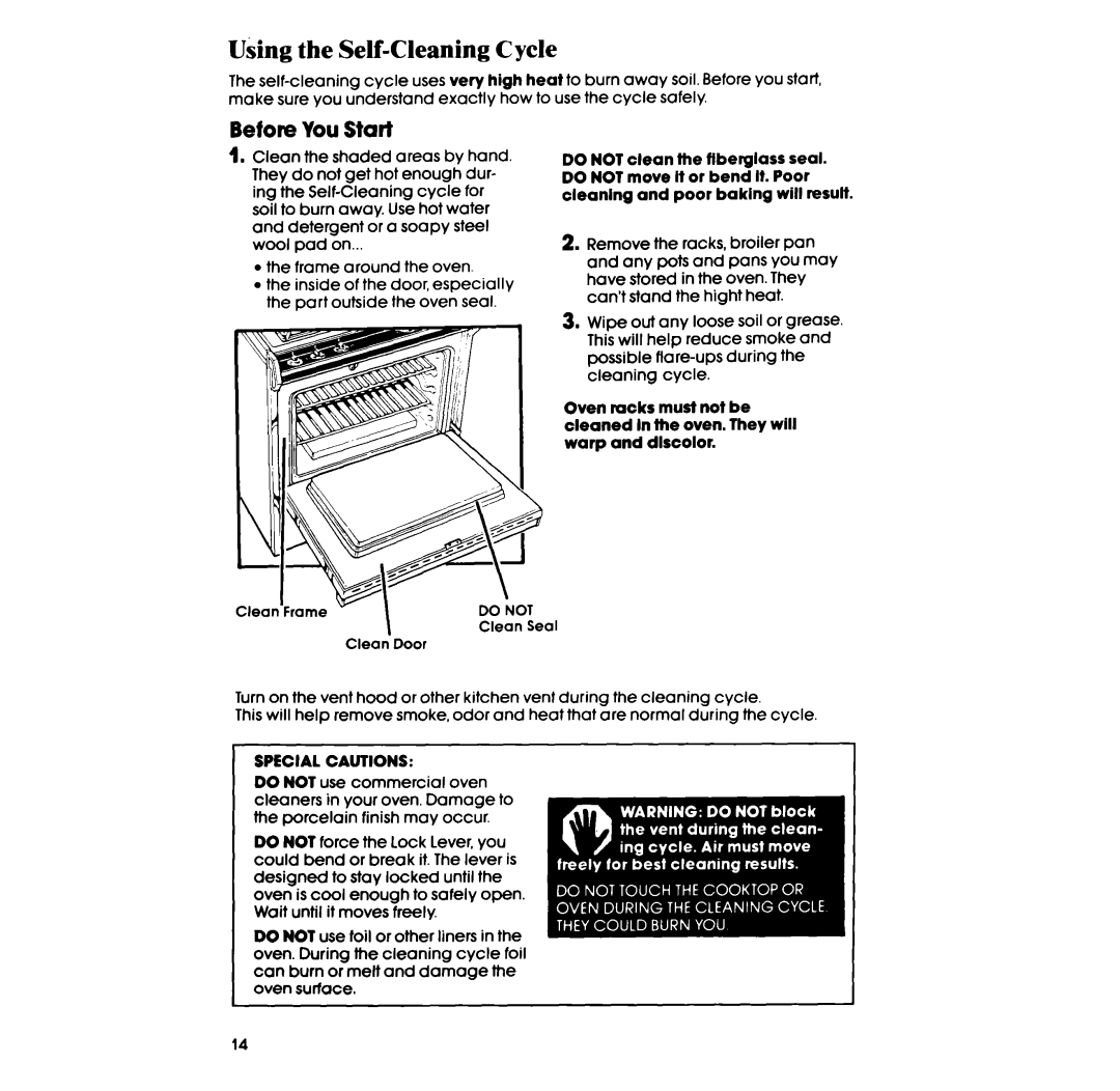 Whirlpool SF36OOEP manual Using the Self-CleaningCycle, Before You Start 