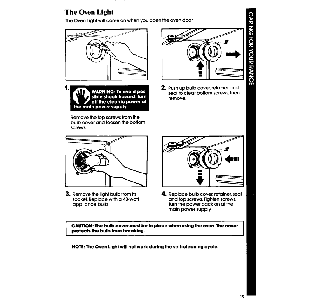 Whirlpool SF36OOEP manual The Oven Light 