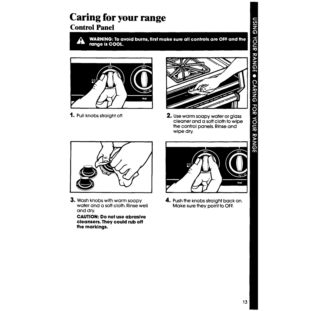 Whirlpool SF375BEP manual Caring for your range, Control Panel 