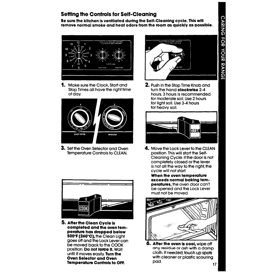 Whirlpool SF375BEP manual Setting the Controls for Self-Cl leaning 