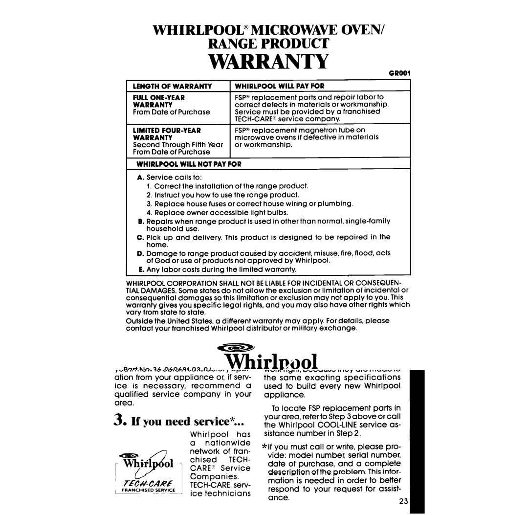 Whirlpool SF375BEP manual Whirlpool 