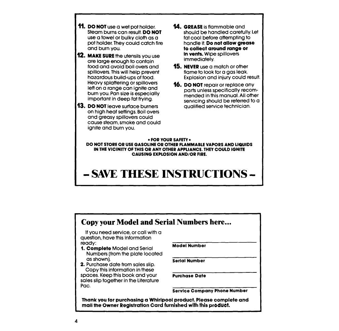 Whirlpool SF375BEP manual SAW These Instructions, Copy your Model and Serial Numbers here 