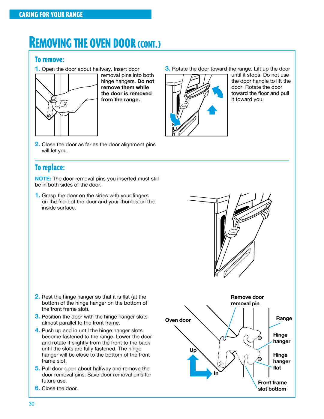 Whirlpool SF375PEE warranty To remove, To replace, From the range 