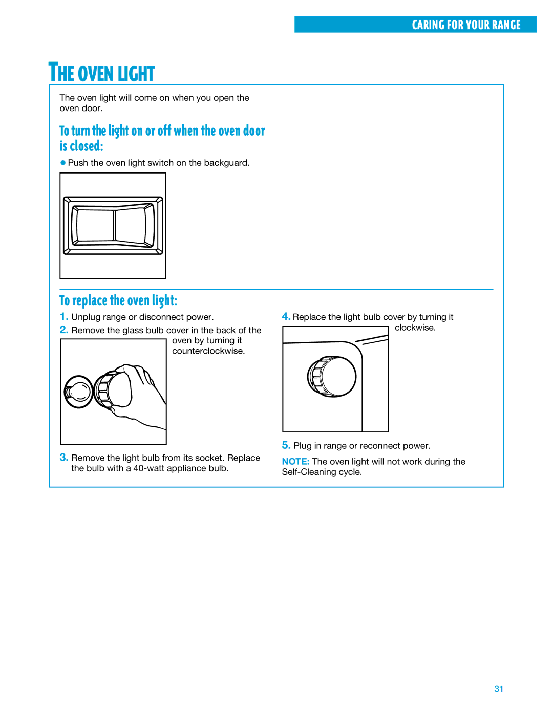 Whirlpool SF375PEE warranty Oven Light, To replace the oven light 