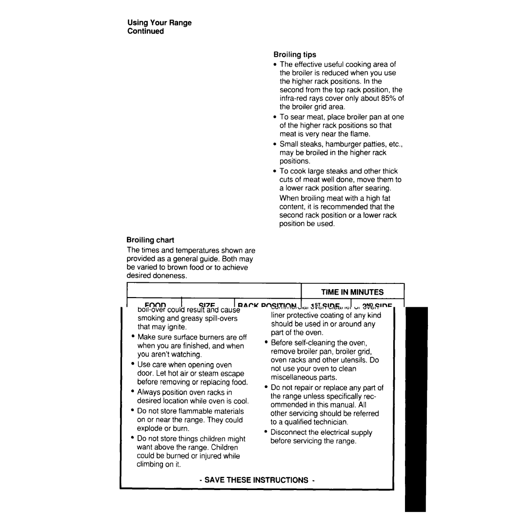 Whirlpool SF375PEW manual Using Your Range Broiling chart, Fish, Ham, Lamb chops, Pork chops 