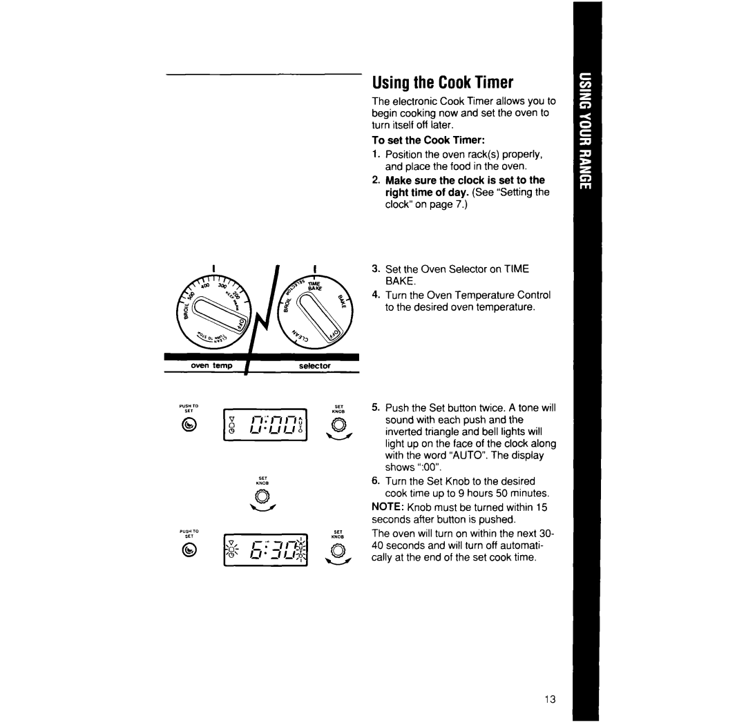 Whirlpool SF375PEW manual Usingthe CookTimer, To set the Cook Timer 