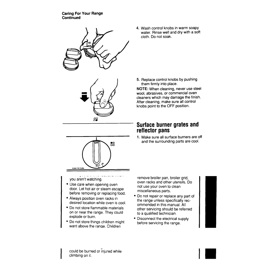Whirlpool SF375PEW manual Surfaceburner grates and reflector pans, Caring For Your Range 