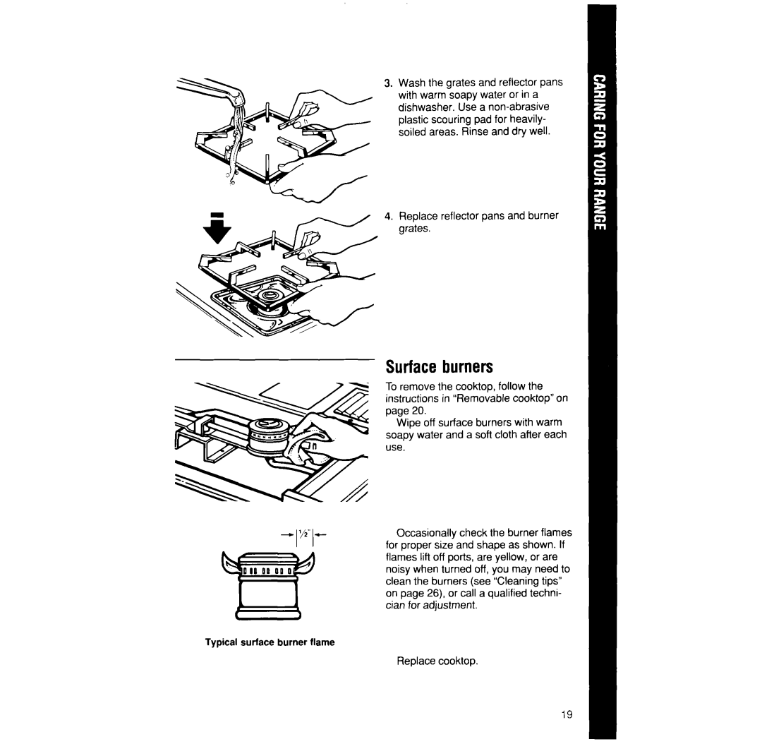 Whirlpool SF375PEW manual Surfaceburners 