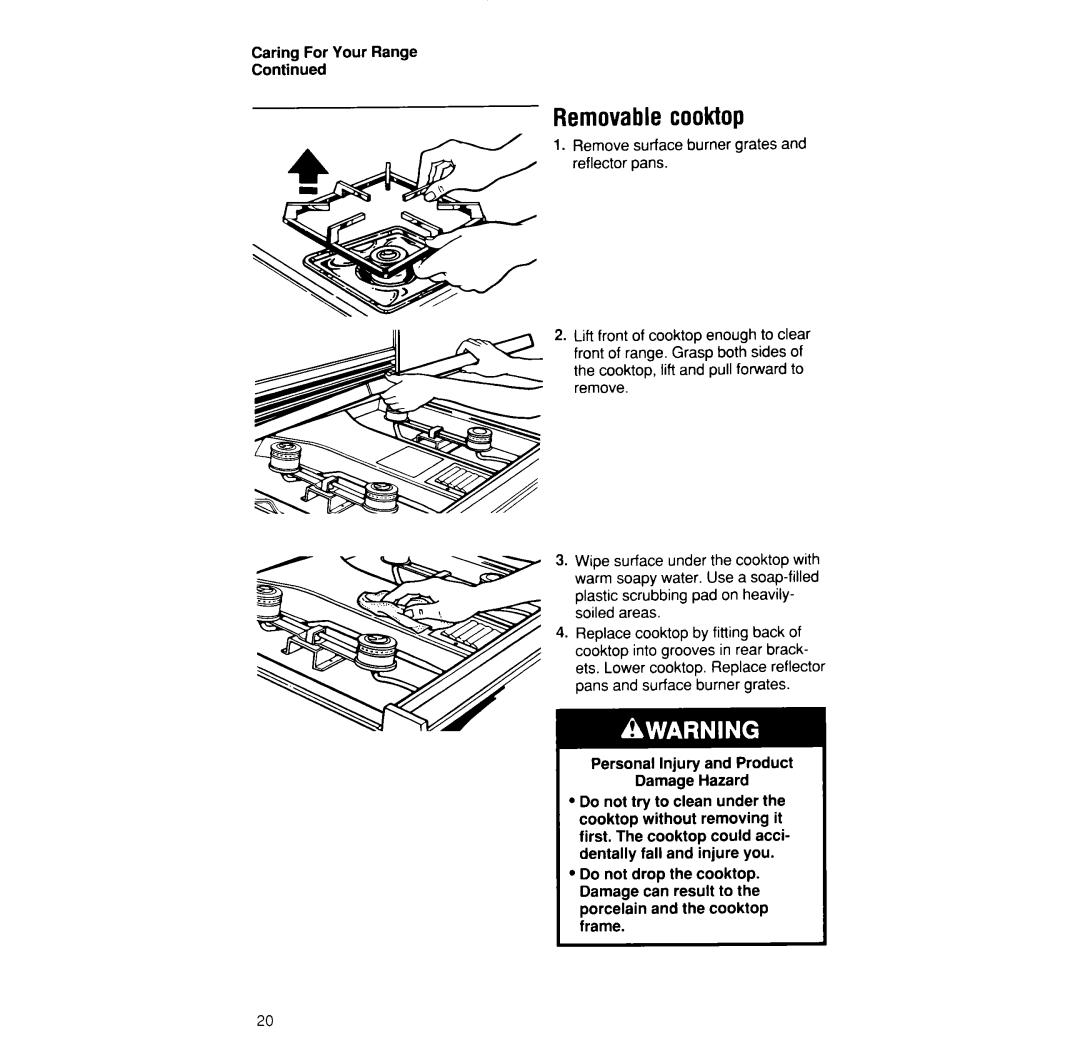 Whirlpool SF375PEW manual Removablecooktop, Personal Injury and Product Damage Hazard 