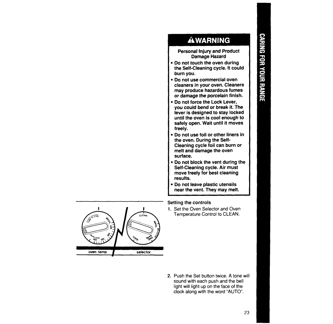 Whirlpool SF375PEW manual Setting the controls 