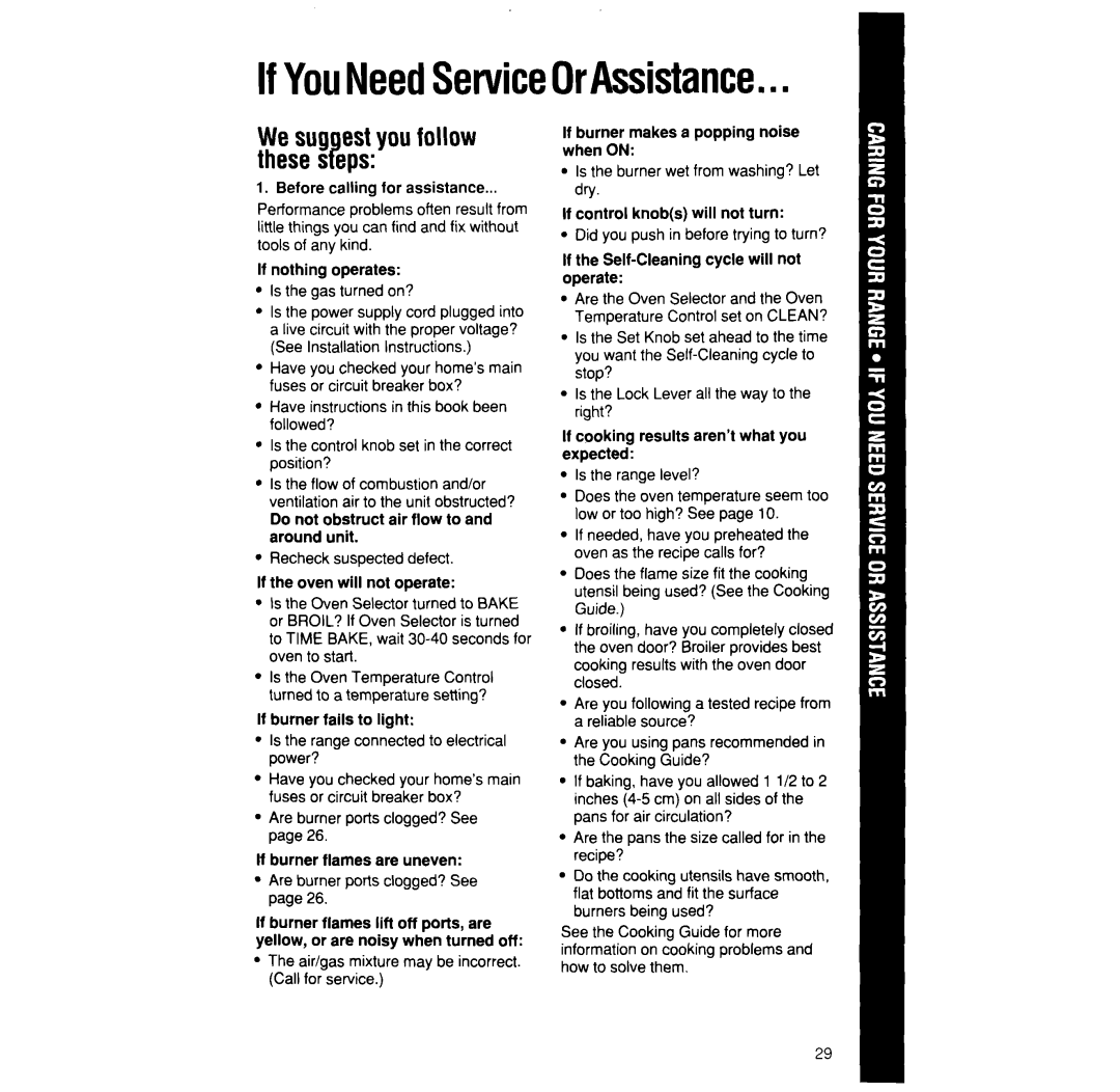 Whirlpool SF375PEW manual IfYouNeedServiceOrAssistance, Wesug est you follow these s?eps 