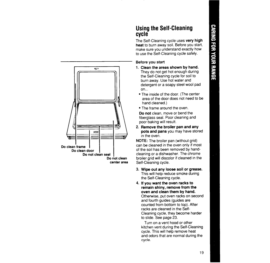 Whirlpool SF376PEP manual Usingthe Self-Cleaning cycle 