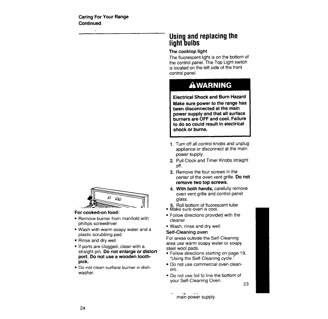 Whirlpool SF376PEP manual Usin and replacingthe light%ulbs 