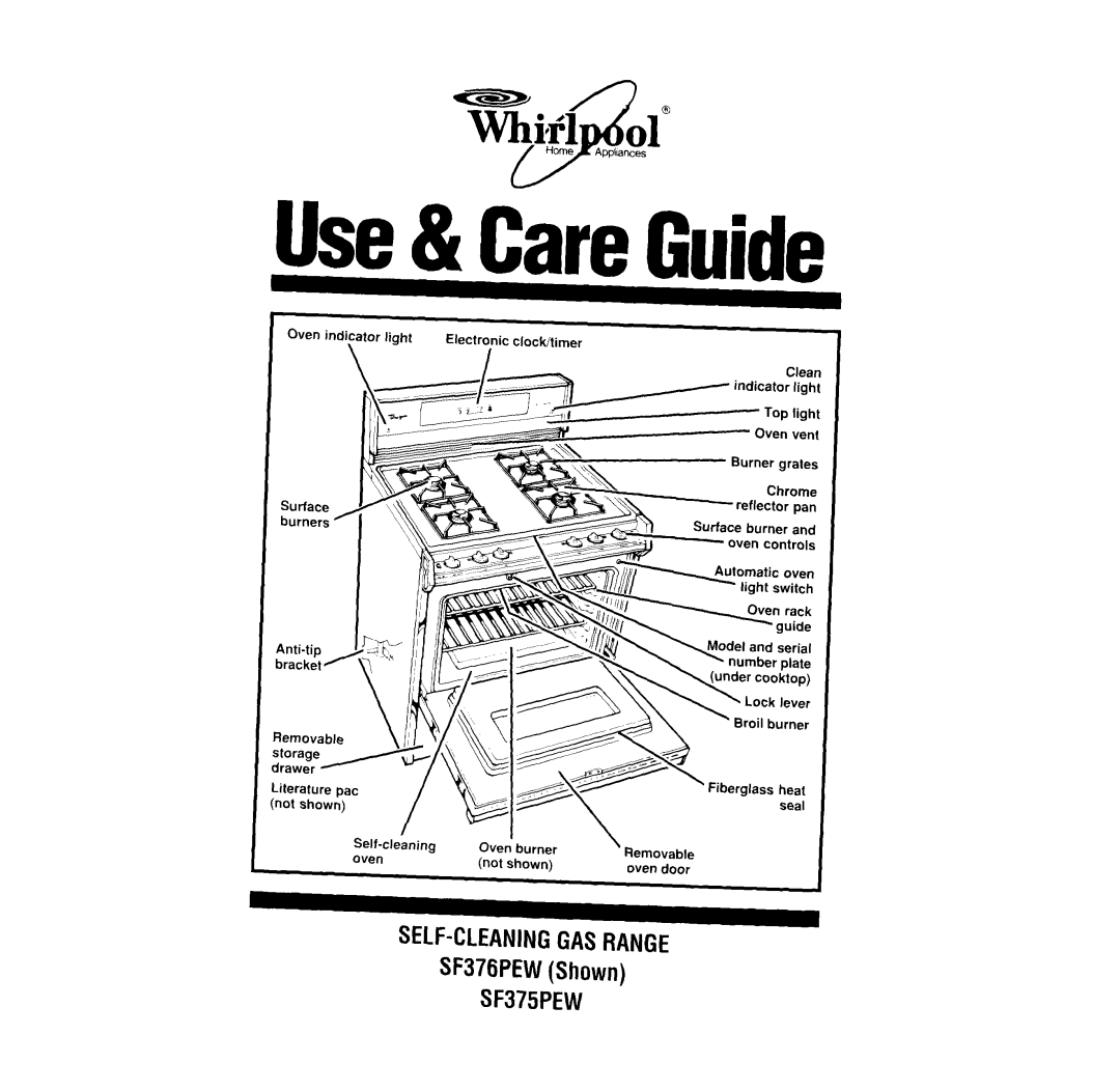 Whirlpool manual Use& CareGuide, SF376PEWShown 