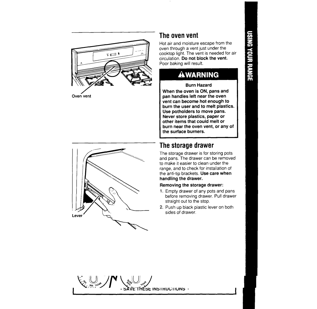 Whirlpool SF376PEW manual Theovenvent, Thestoragedrawer 