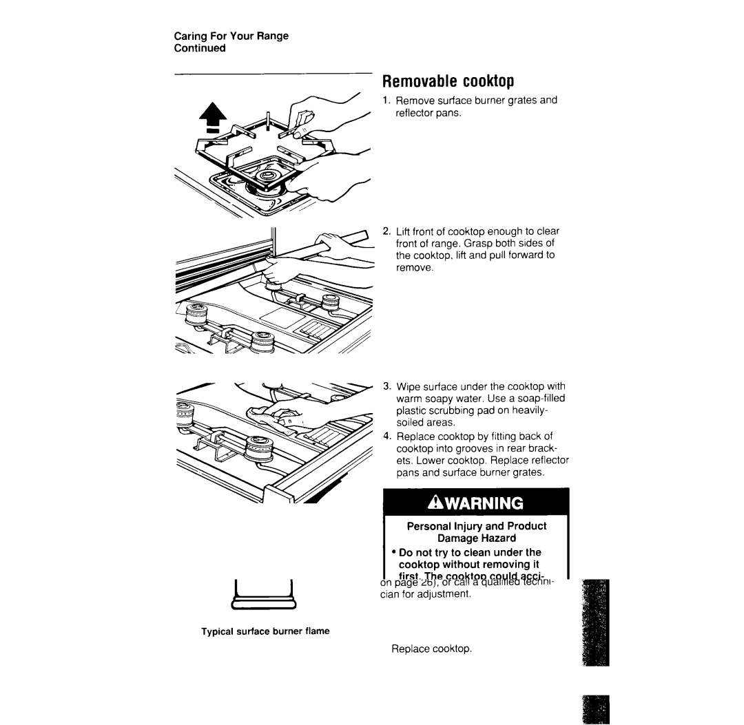 Whirlpool SF376PEW manual Removablecooktop, Caring For Your Range 