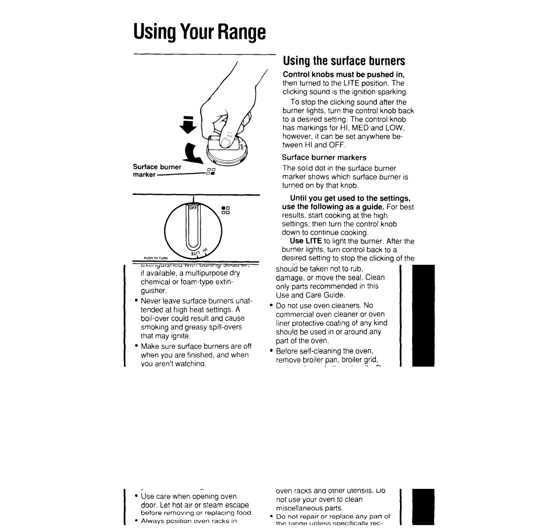 Whirlpool SF376PEW manual UsingYourRange, Usingthe surfaceburners 