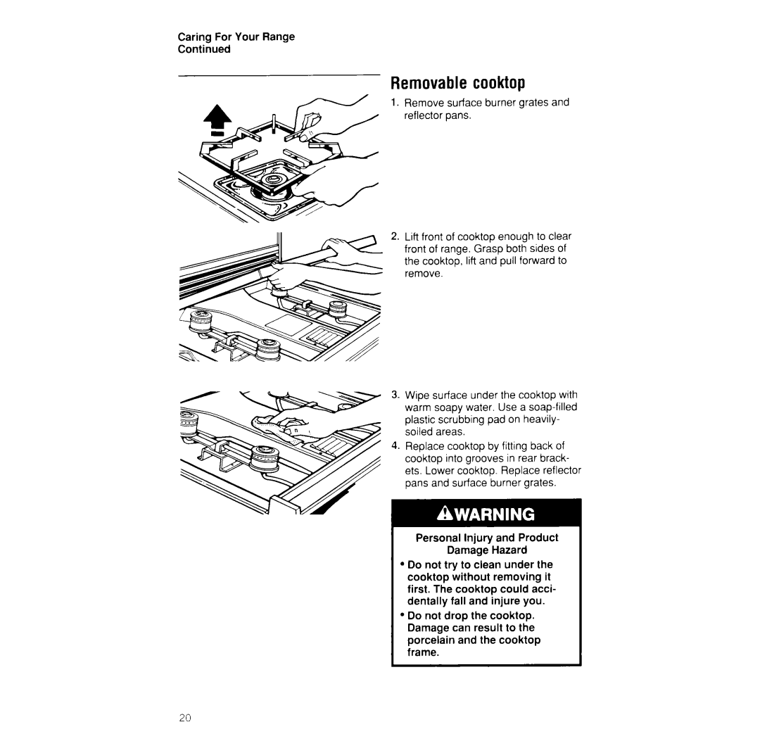 Whirlpool SF376PEW manual Removablecooktop 