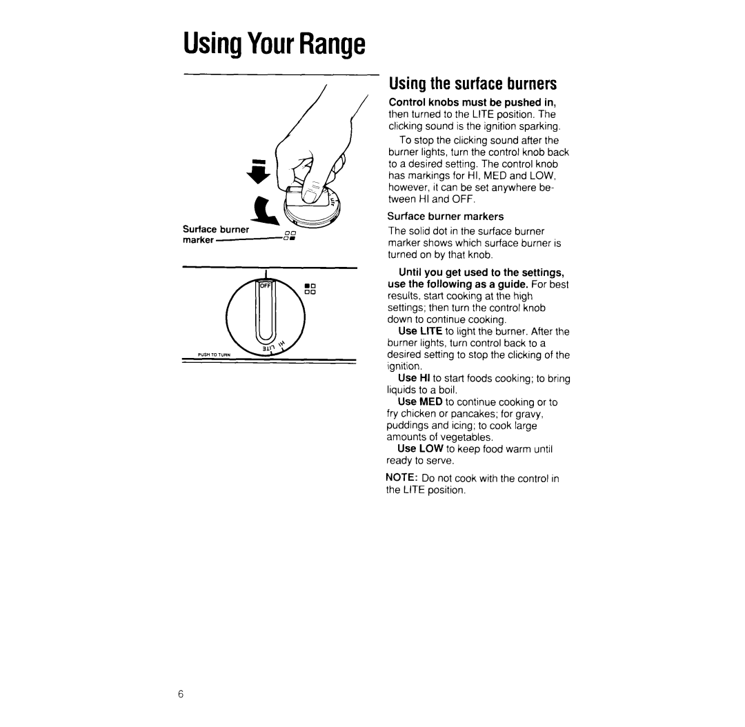 Whirlpool SF376PEW manual UsingYourRange, Usingthe surfaceburners 