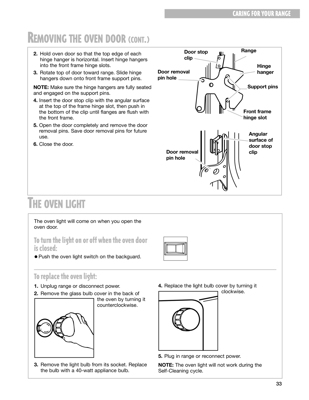 Whirlpool SF377PEG warranty Oven Light, To replace the oven light 