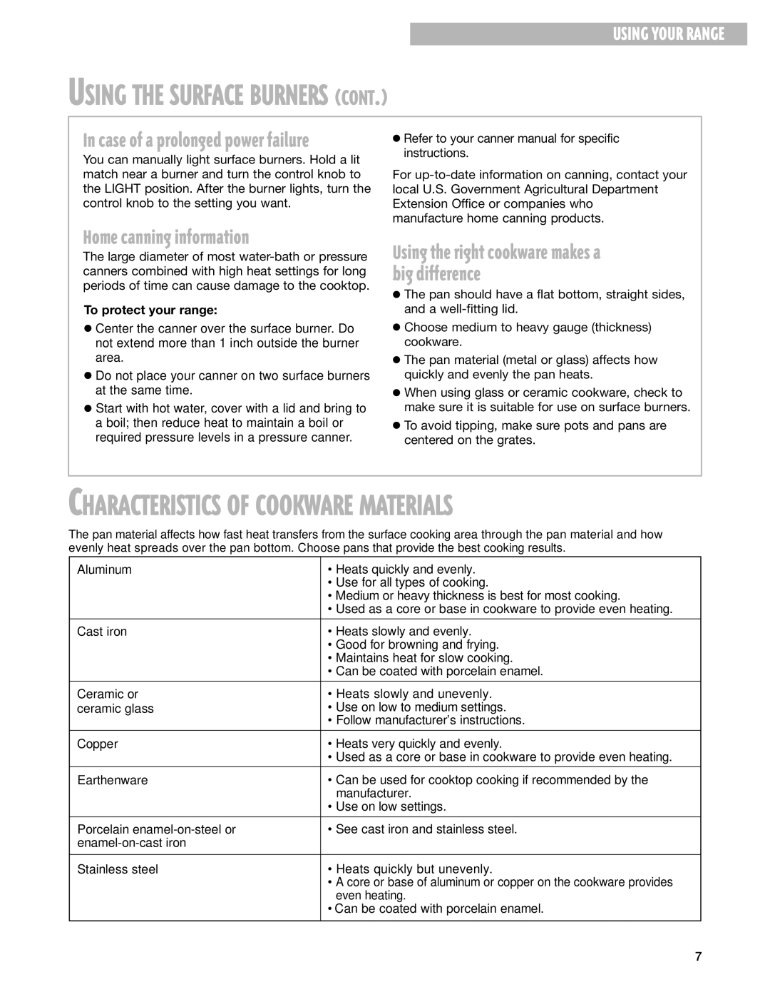 Whirlpool SF377PEG warranty Home canning information, Big difference, To protect your range 