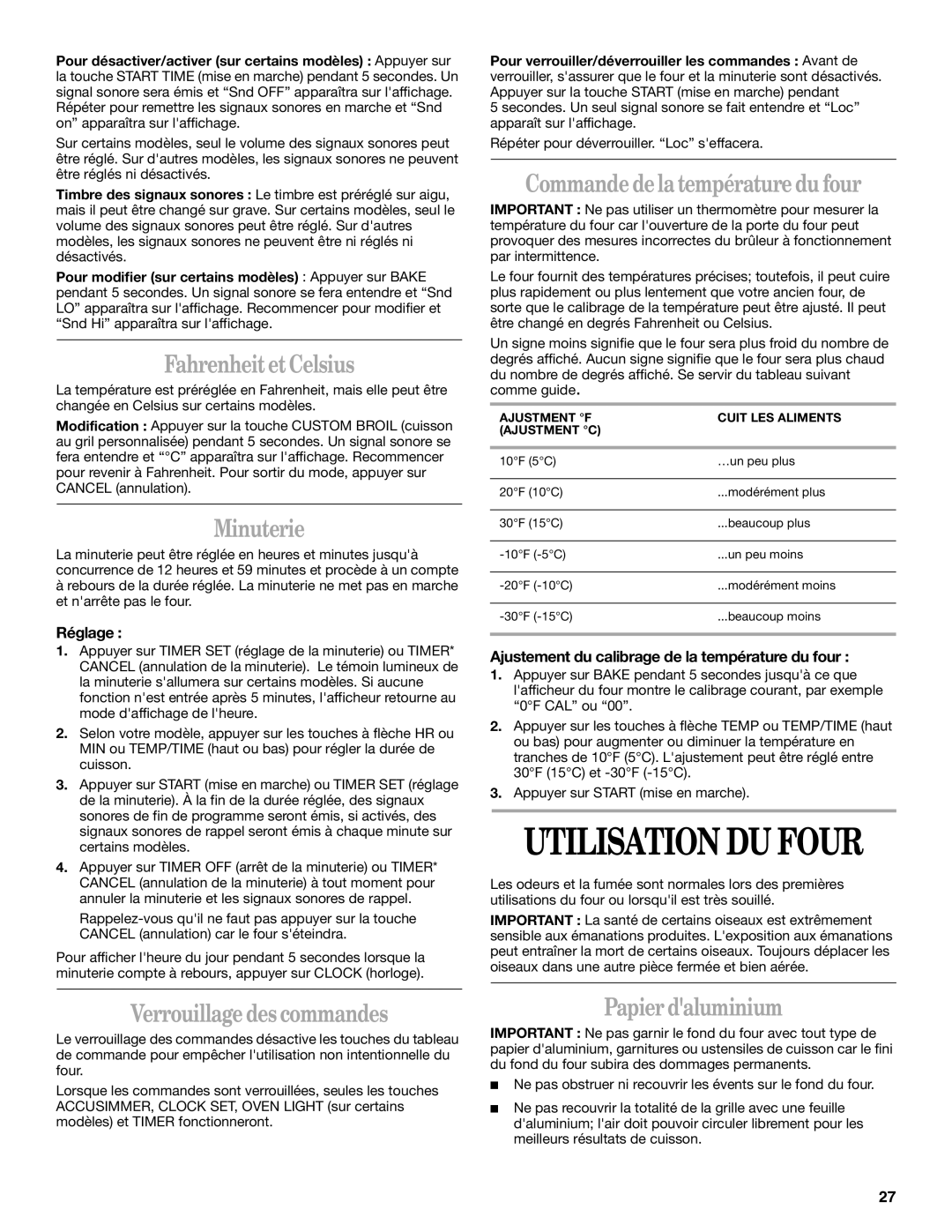 Whirlpool SF378LEPB1 manual Utilisation DU Four 