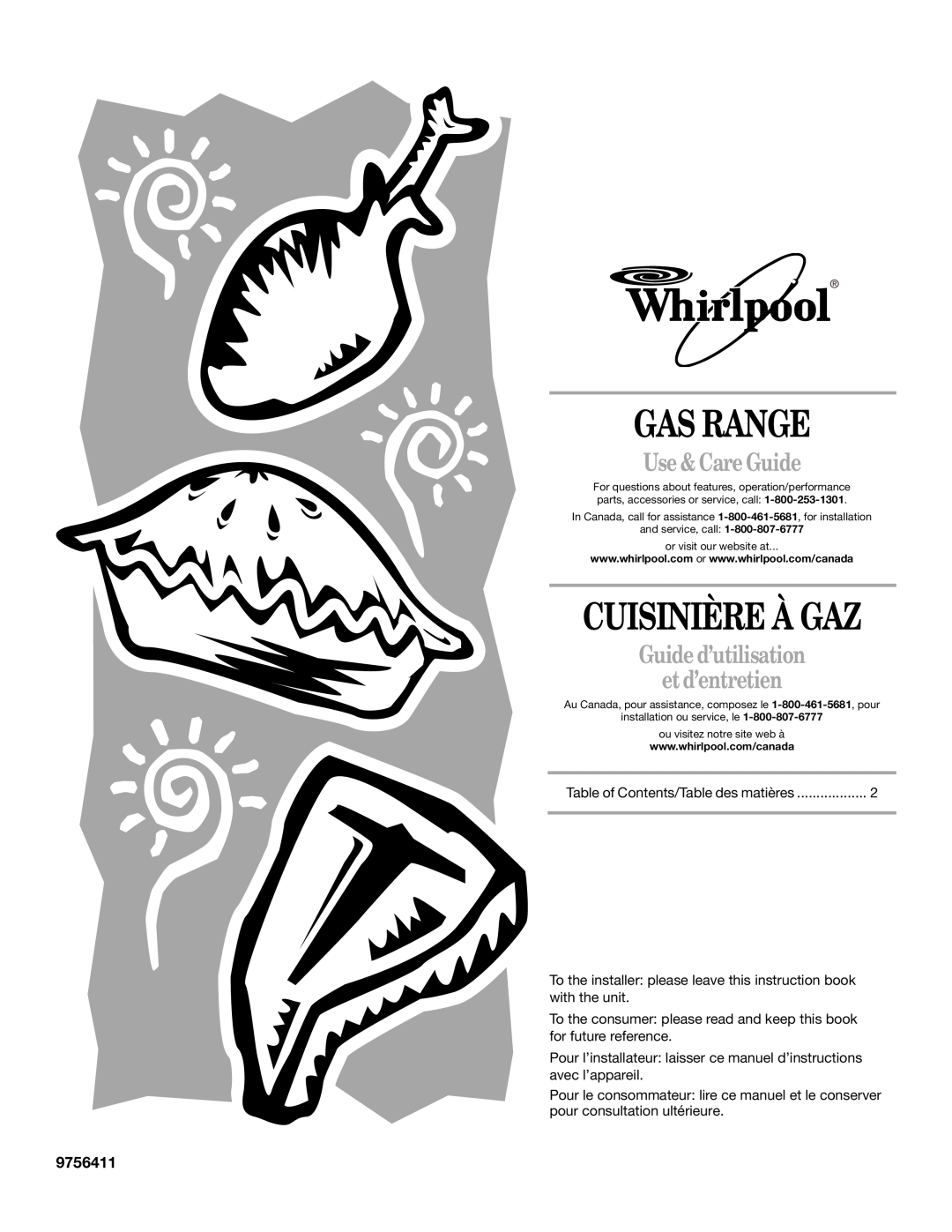 Whirlpool SF378LEPB1 manual Gas Range, Cuisinière À Gaz, Use & Care Guide, Guide d’utilisation et d’entretien, 9756411 