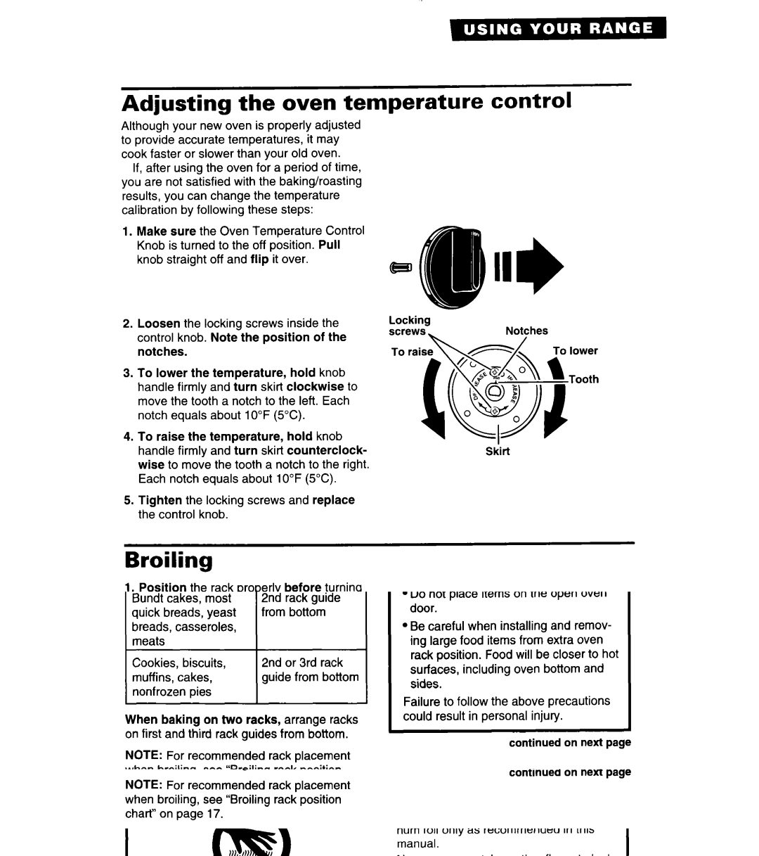 Whirlpool SF378PEW warranty Adjusting the oven temperature, Broiling, Control 