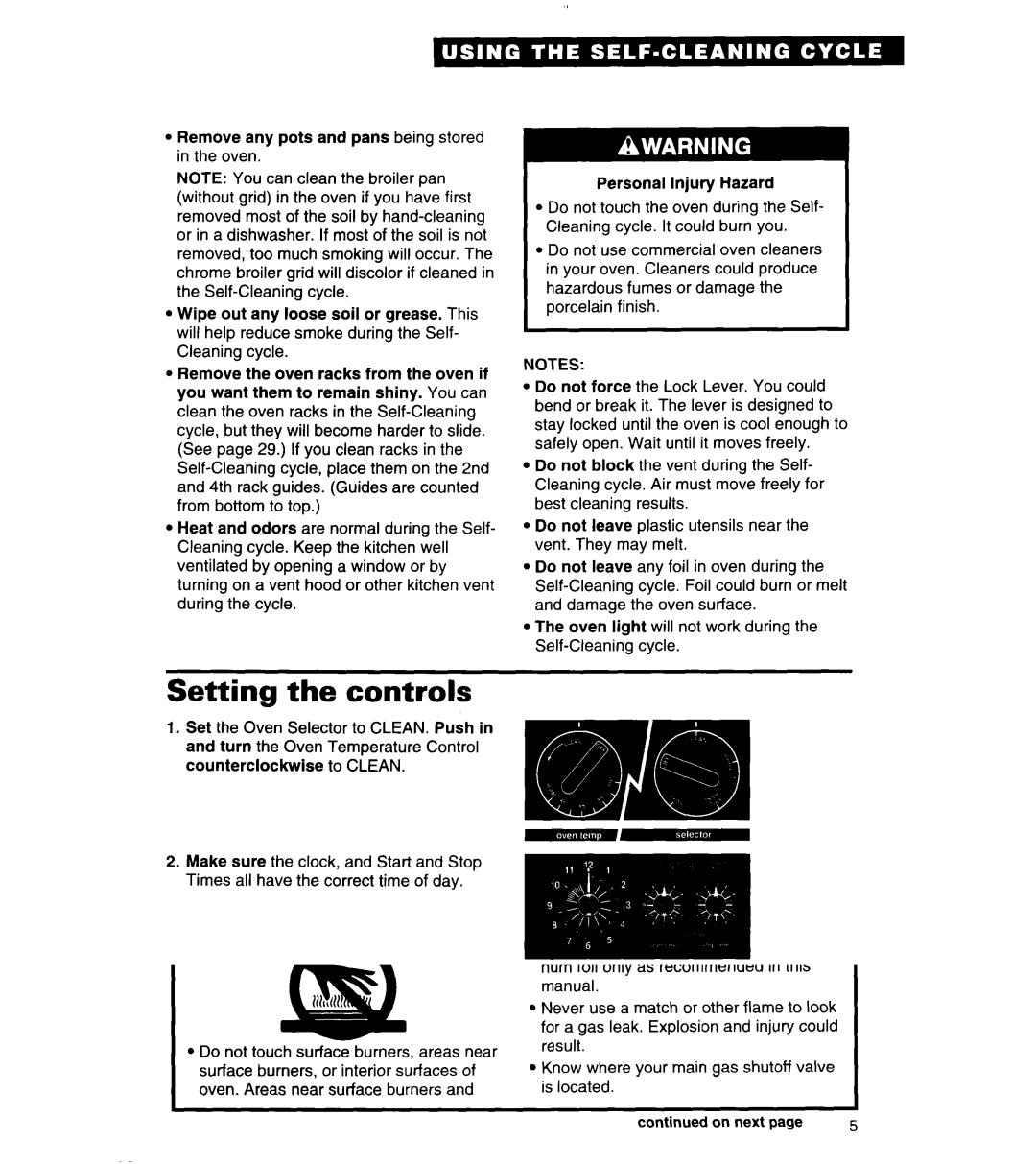 Whirlpool SF378PEW warranty Setting the controls 