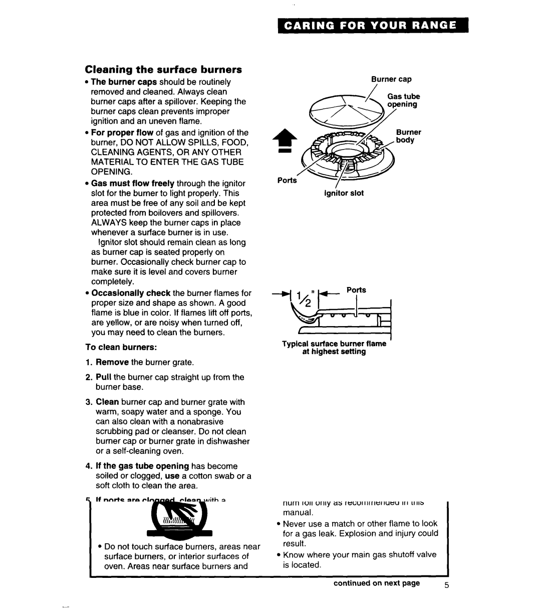 Whirlpool SF378PEW warranty Cleaning the surface burners 