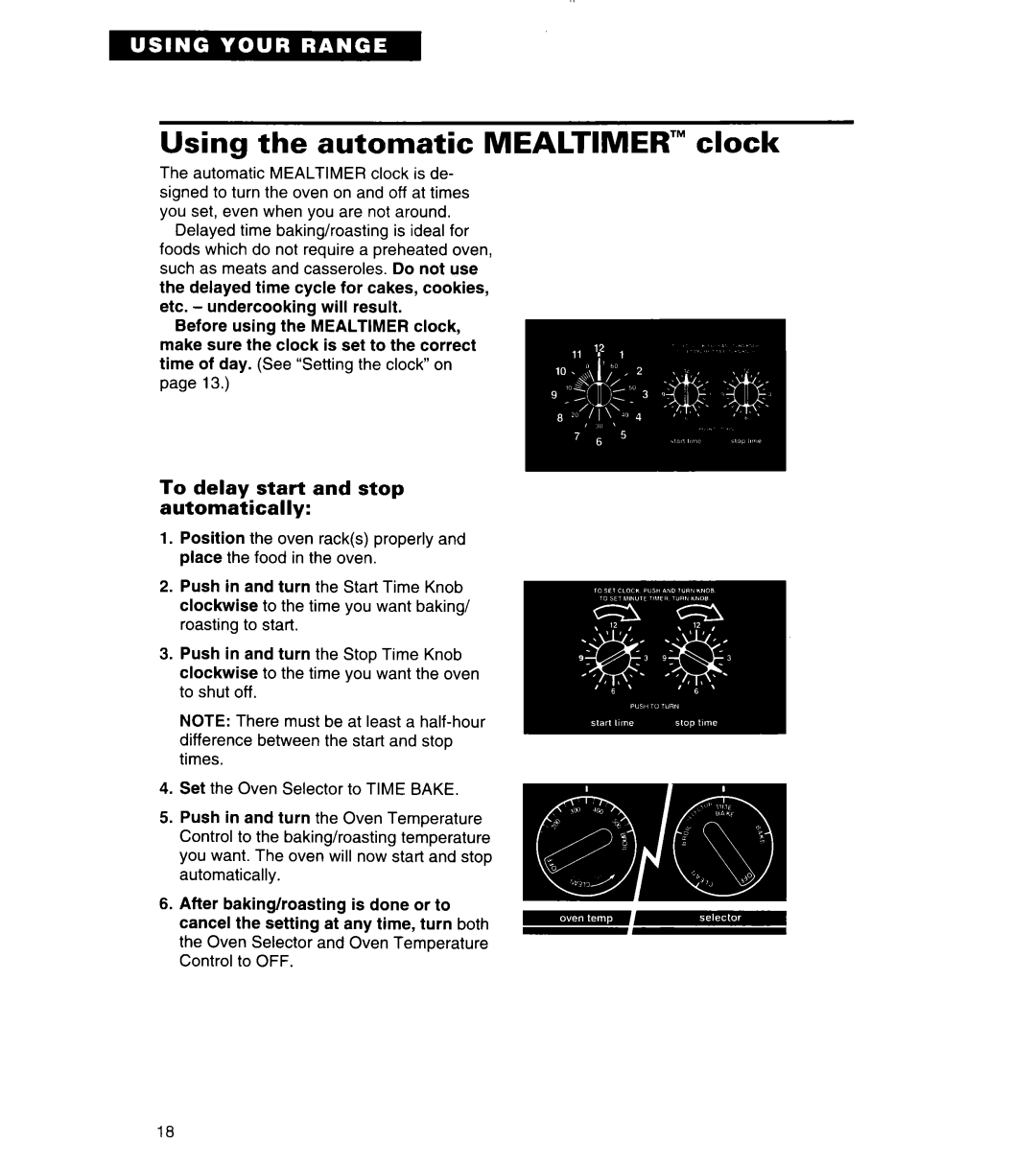 Whirlpool SF378PEW warranty Using the automatic MEALTIMER’” clock, To delay start and stop automatically 
