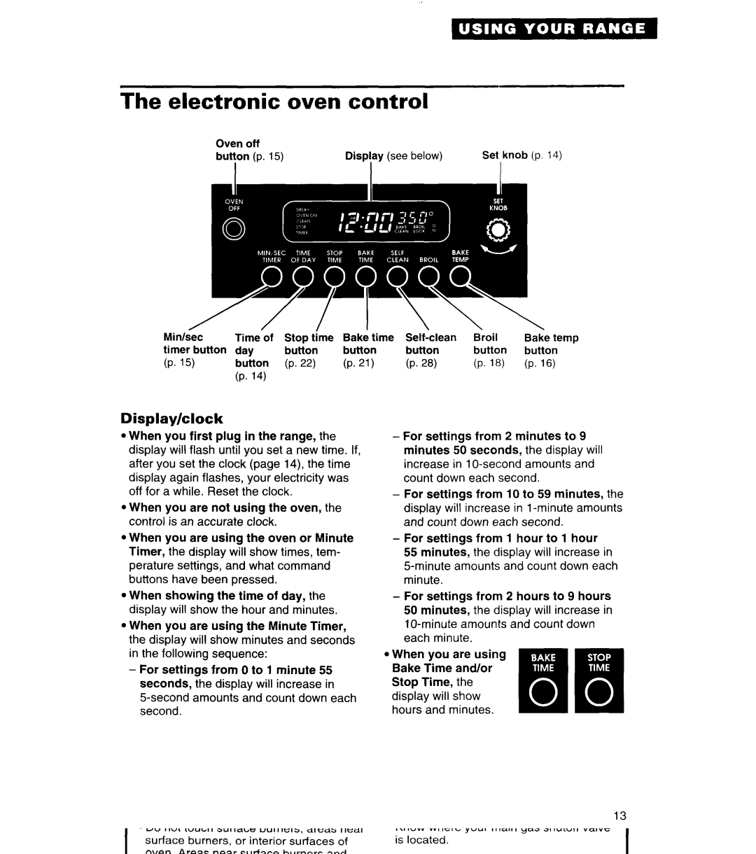 Whirlpool SF380PEW warranty Oven Control, Display/clock 