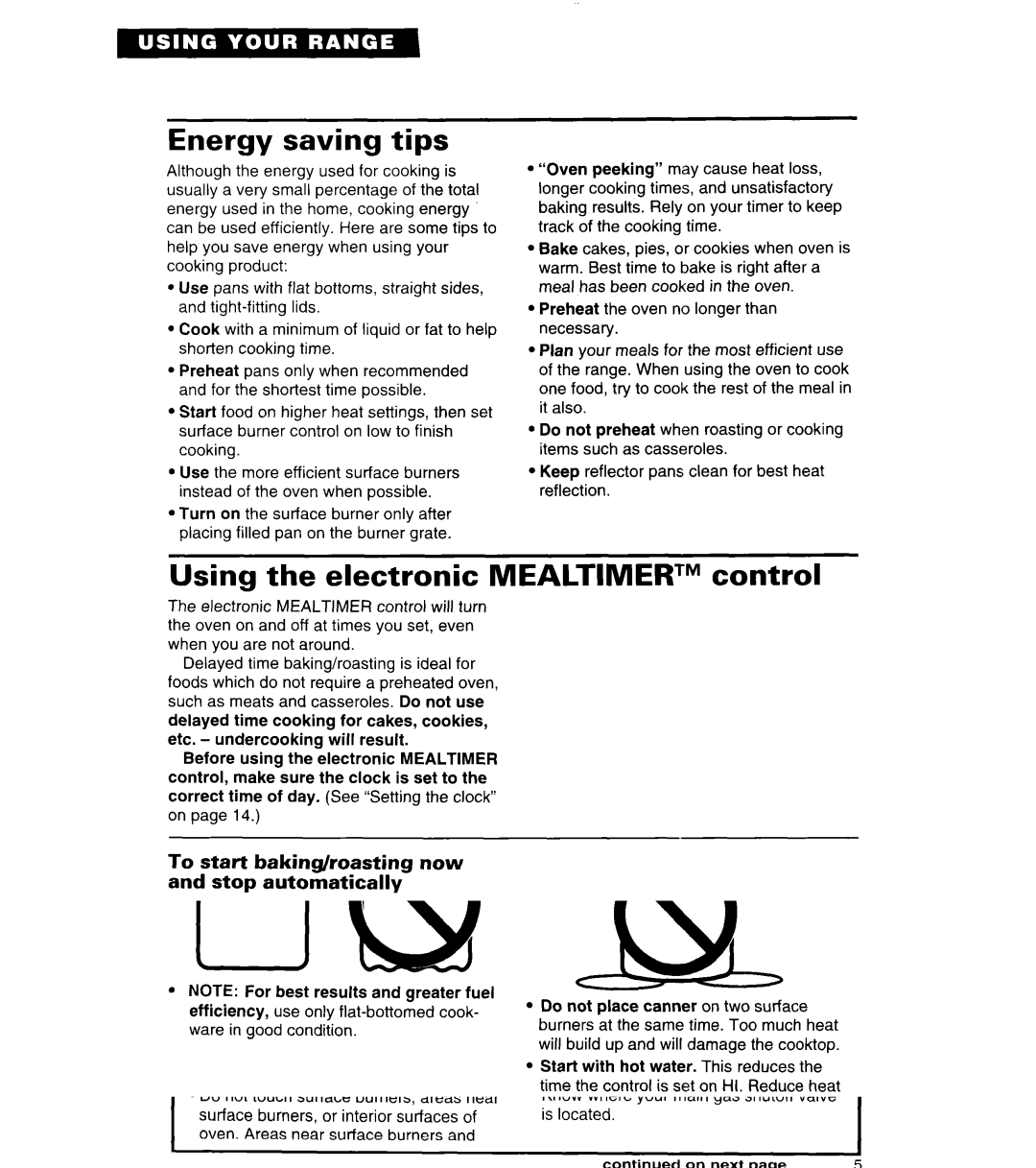 Whirlpool SF380PEW warranty Energy saving tips, Using the electronic Mealtimertm control 