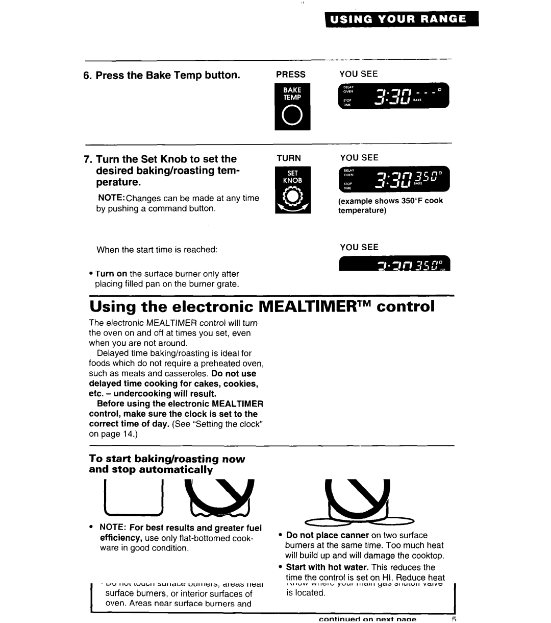 Whirlpool SF380PEW When Baking/roasting, Completed Three tones Will Sound, Press the Oven Off button, Control Settings 