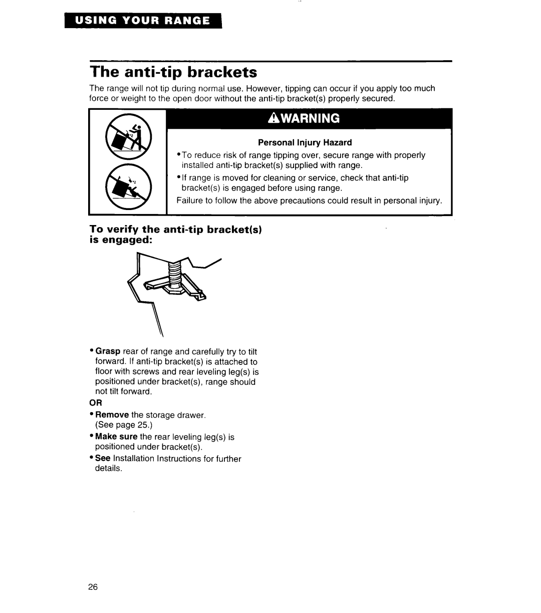 Whirlpool SF380PEW warranty Anti-tip brackets 