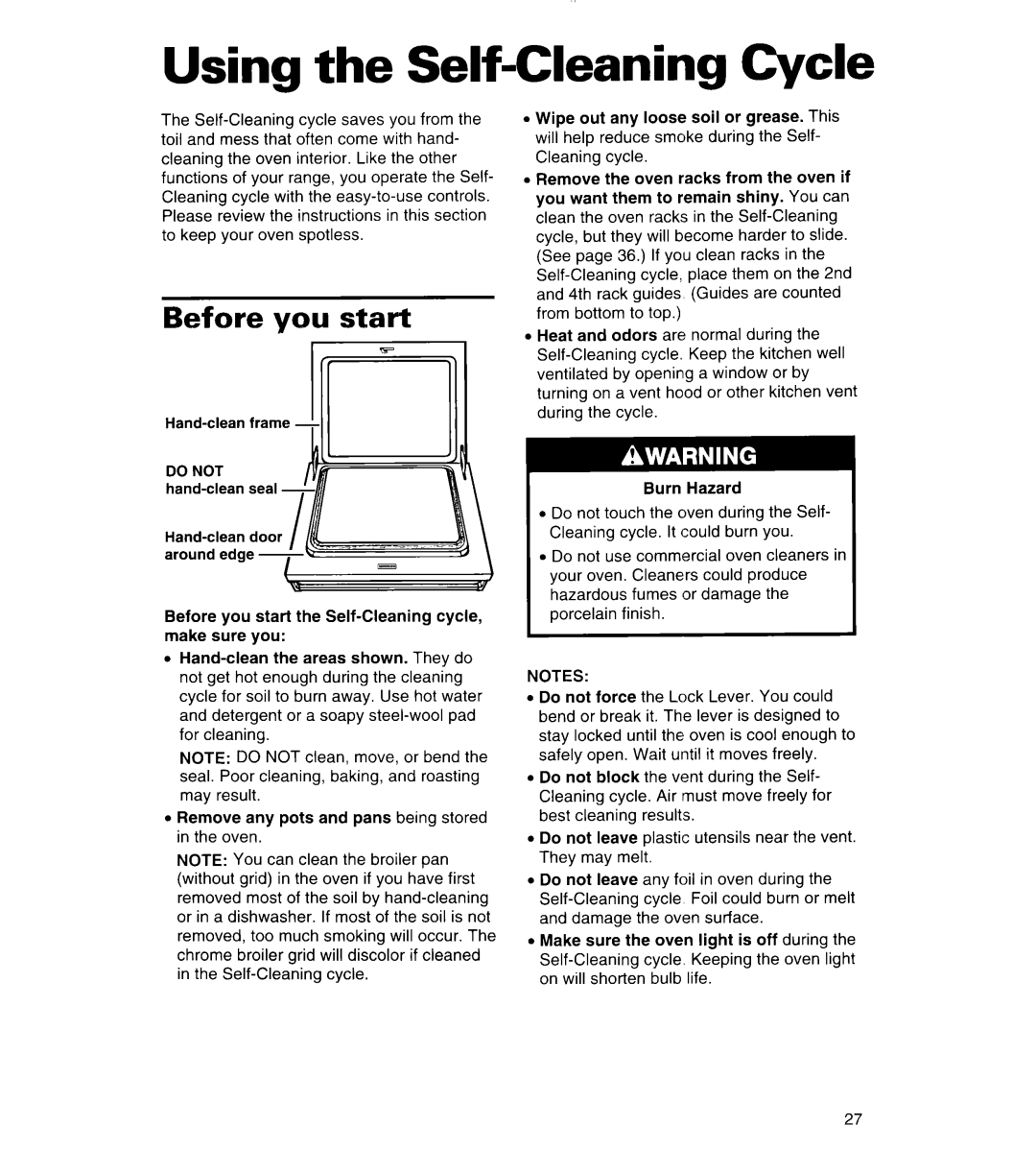 Whirlpool SF380PEW warranty Using the Self-Cleaning Cycle, Before you start 