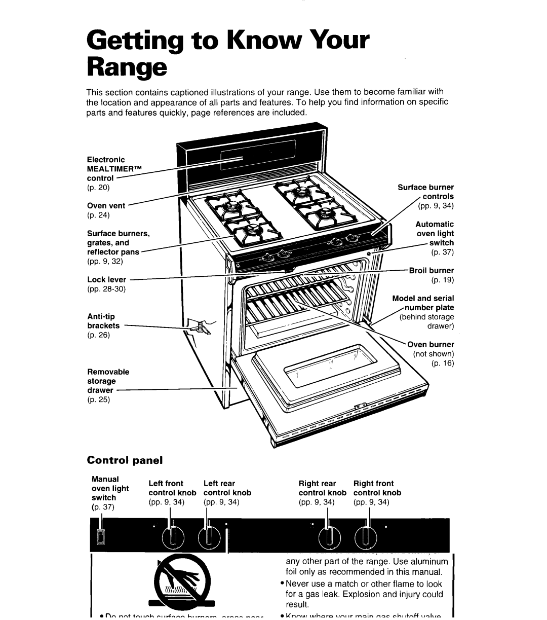 Whirlpool SF380PEW warranty Getting to Know Your Range, Control Panel 