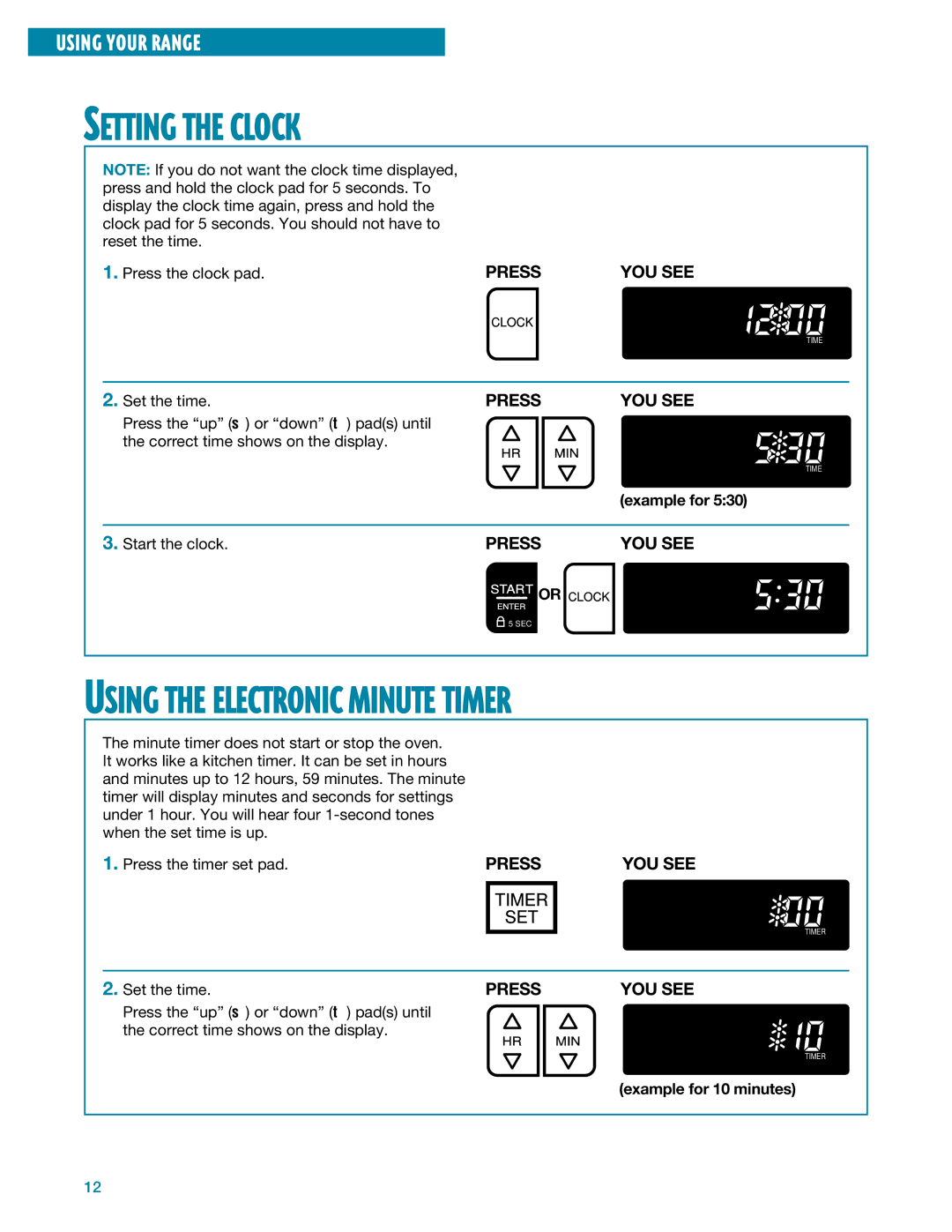 Whirlpool SF385PEE warranty Example for 10 minutes 