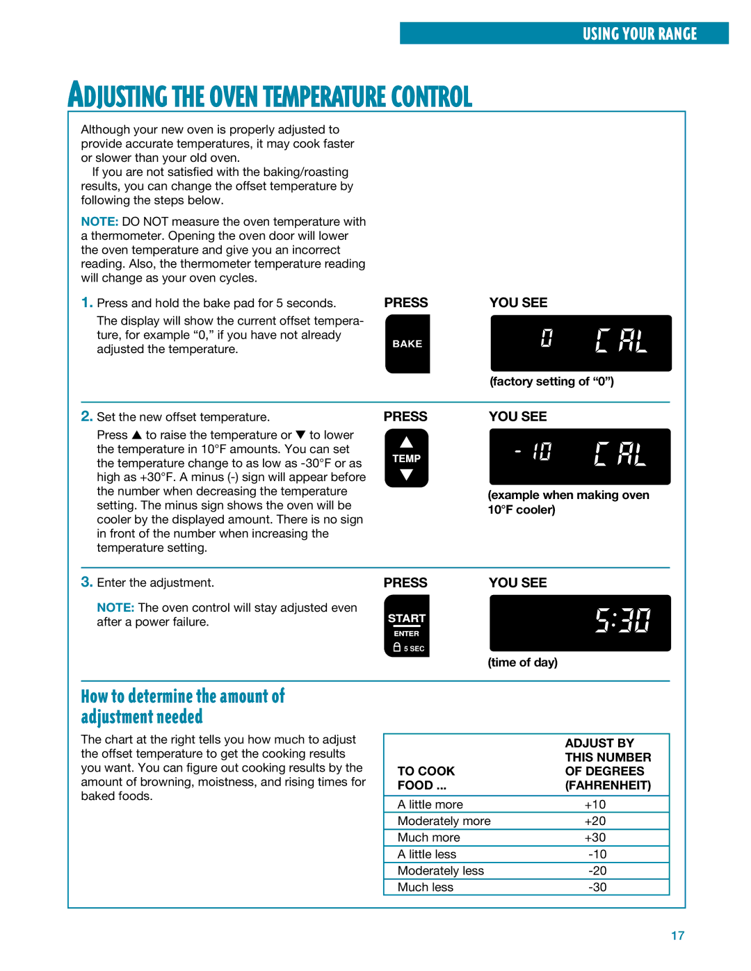 Whirlpool SF385PEE warranty Adjust by, This Number, To Cook Degrees, Fahrenheit 