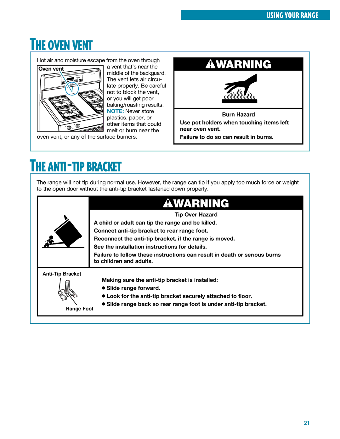 Whirlpool SF385PEE warranty Oven Vent, ANTI-TIP Bracket 