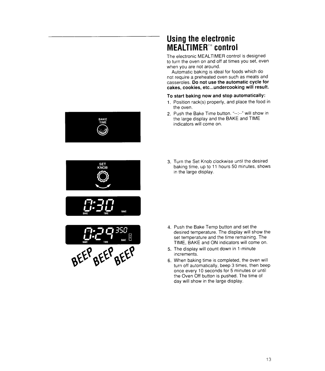 Whirlpool SF386PEW, SF385PEW manual Using the electronic MEALTIMER’’control 