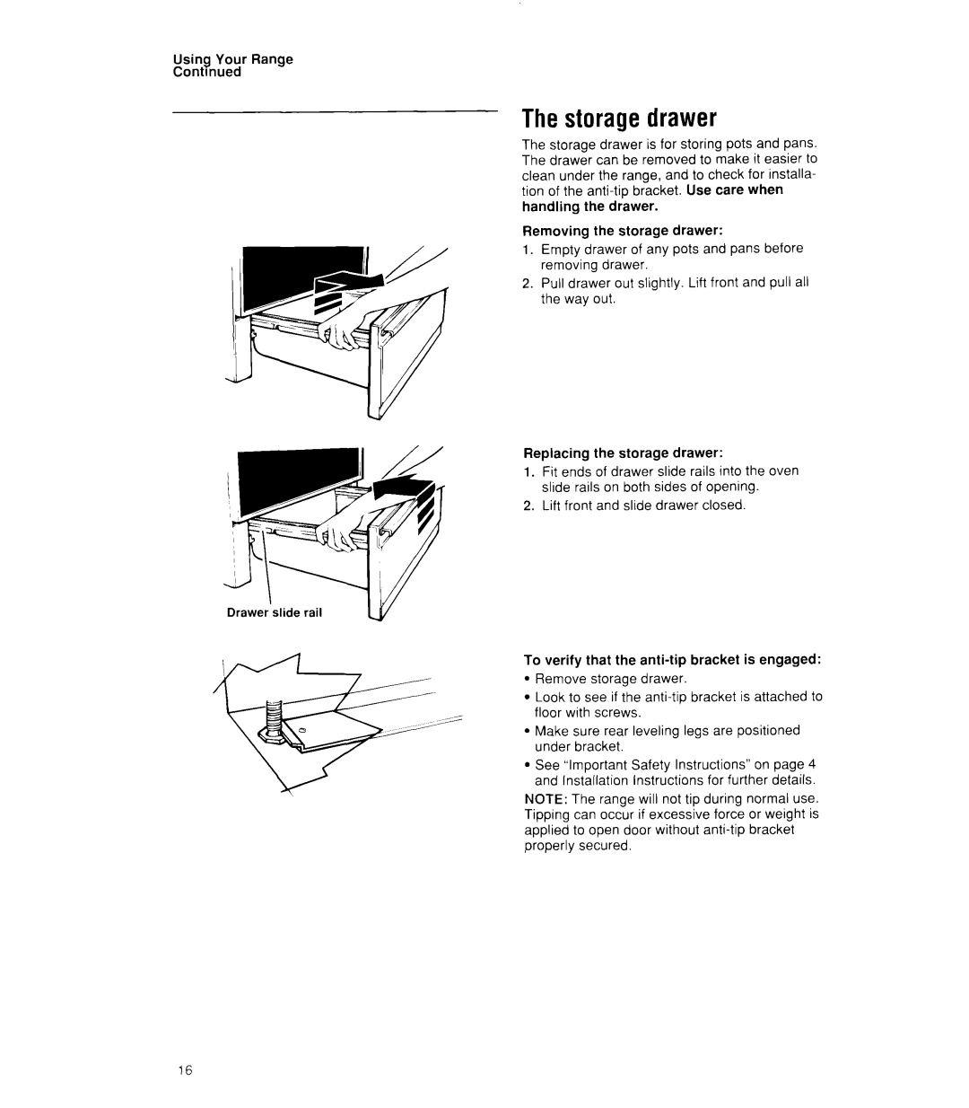 Whirlpool SF385PEW, SF386PEW manual Storage drawer 