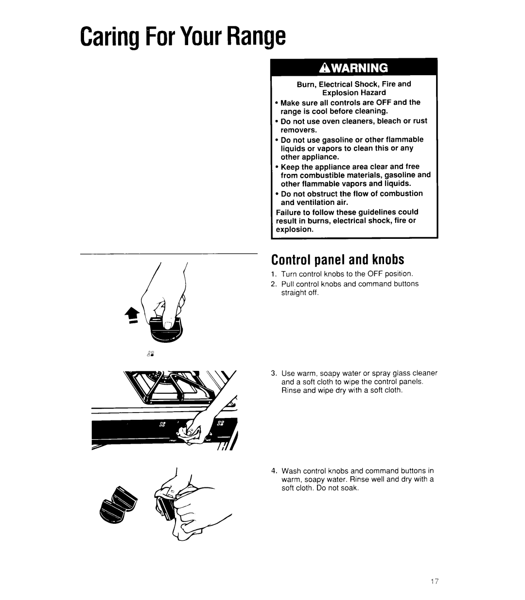 Whirlpool SF386PEW, SF385PEW manual CaringForYourRange, Control panel and knobs 