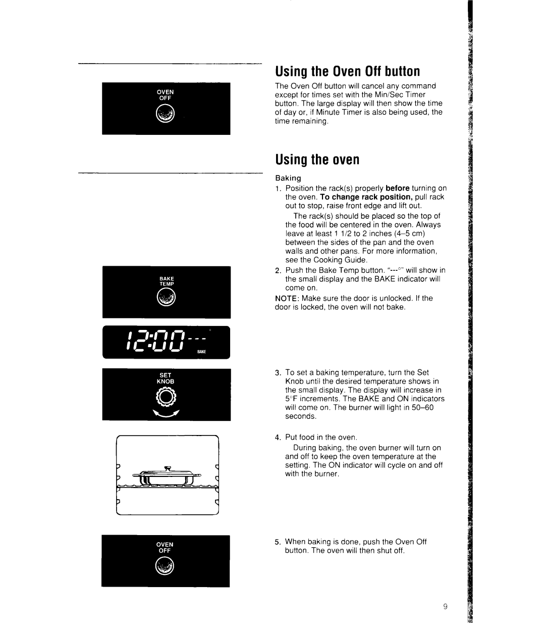 Whirlpool SF386PEW, SF385PEW manual Using the Oven Off button, Using the oven 