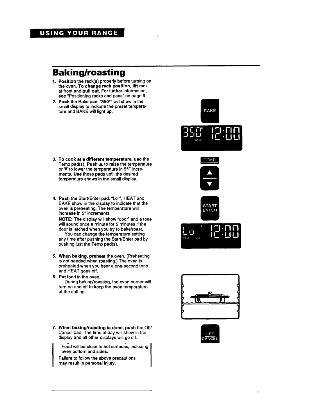 Whirlpool SF385PEY manual Baking/roasting 