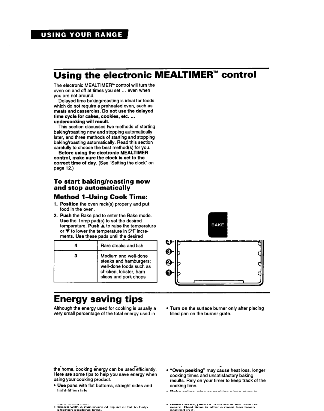 Whirlpool SF385PEY manual Using the electronic Mealtimer control, Undercooking will result 