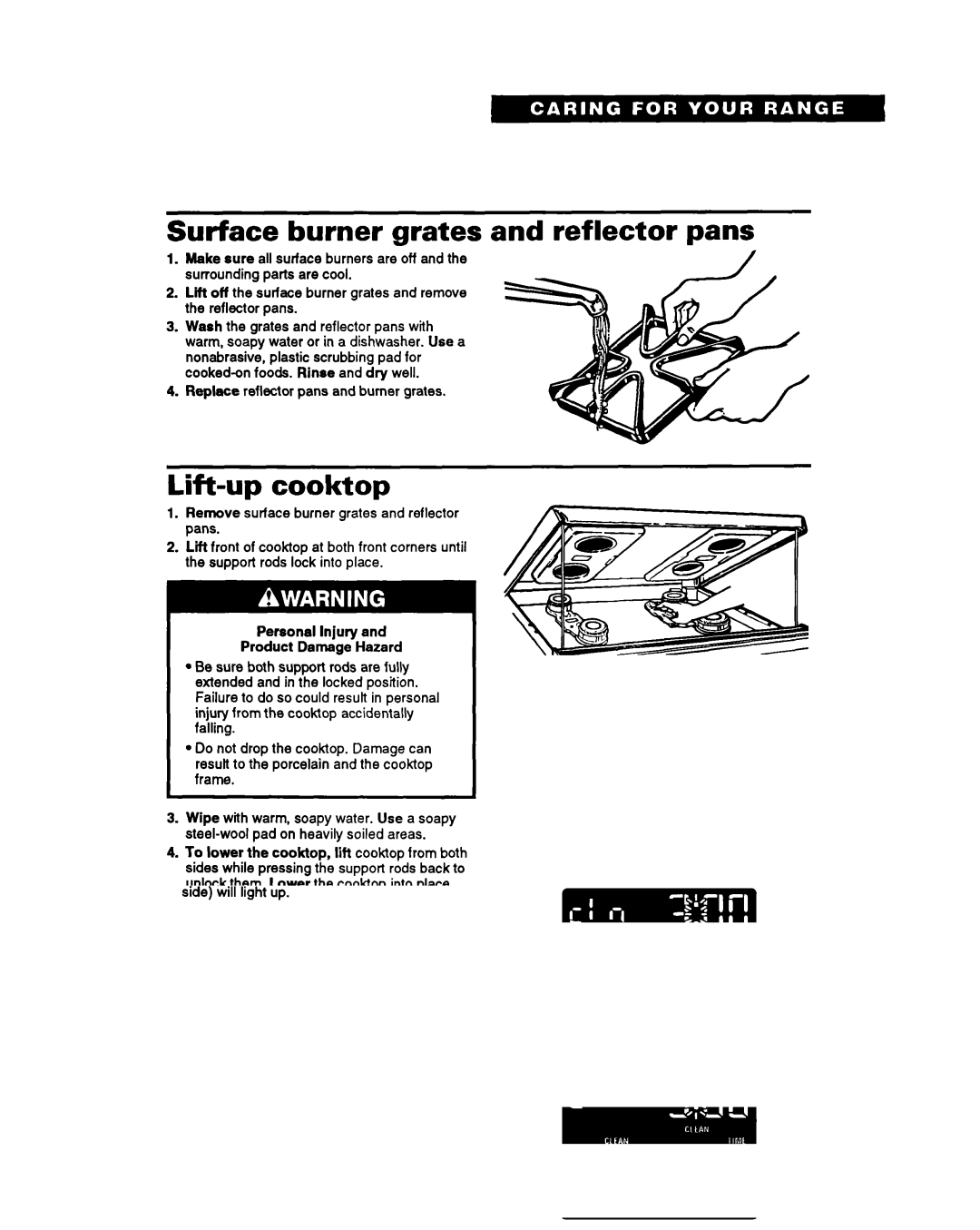 Whirlpool SF385PEY manual Surface burner grates and reflector pans, Lift-up cooktop 