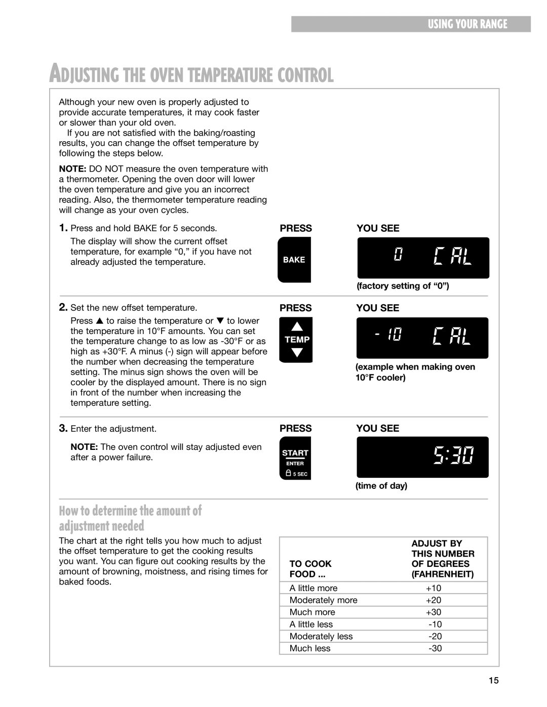 Whirlpool SF385PEG, SF387LEG warranty Adjust by, This Number, To Cook Degrees, Fahrenheit 