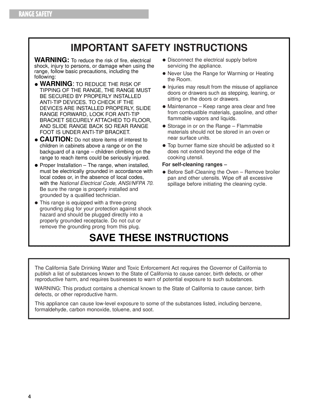 Whirlpool SF387LEG, SF385PEG warranty Important Safety Instructions, For self-cleaning ranges 